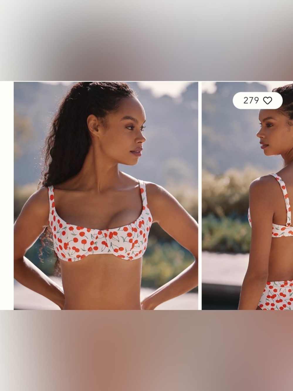 Good American Demi-Cup Bikini Top cherries nwt XS